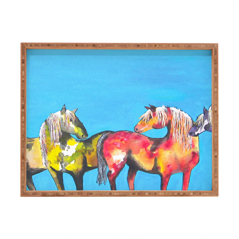 Clara Nilles Painted Ponies On Turquoise Rectangular Tray