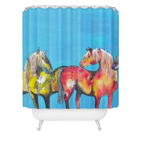 Clara Nilles Painted Ponies On Turquoise Shower Curtain