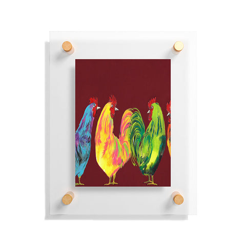 Clara Nilles Rainbow Roosters On Sangria Floating Acrylic Print