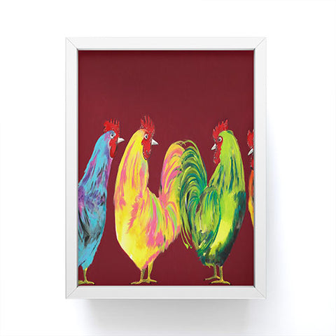 Clara Nilles Rainbow Roosters On Sangria Framed Mini Art Print