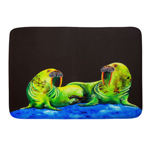 Clara Nilles Wasabi Walruses On Walnut Memory Foam Bath Mat