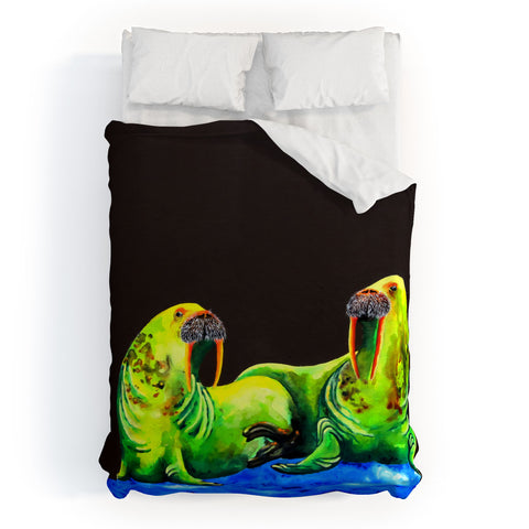 Clara Nilles Wasabi Walruses On Walnut Duvet Cover