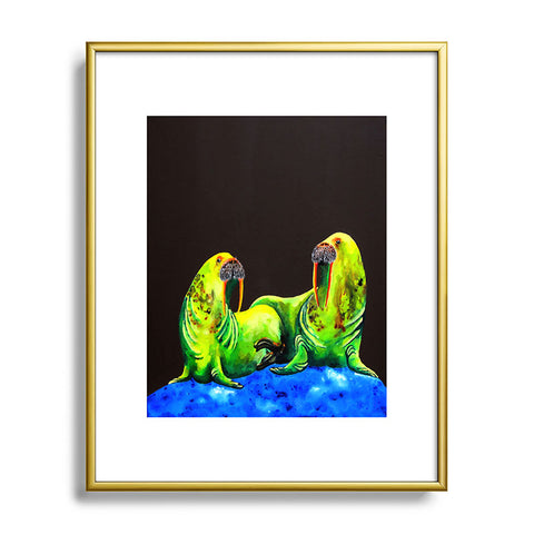 Clara Nilles Wasabi Walruses On Walnut Metal Framed Art Print