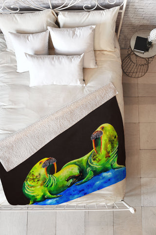 Clara Nilles Wasabi Walruses On Walnut Fleece Throw Blanket