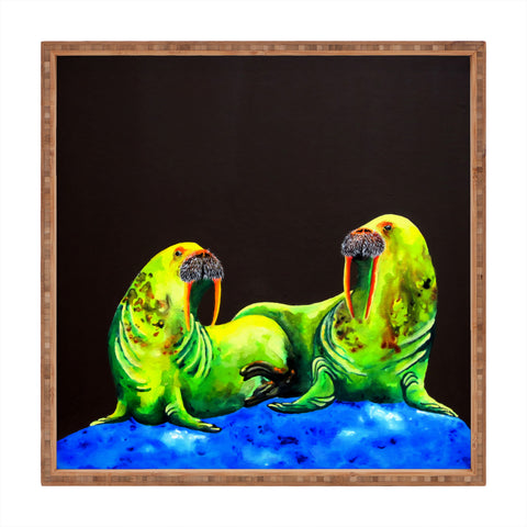Clara Nilles Wasabi Walruses On Walnut Square Tray