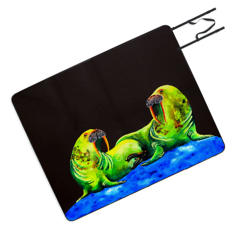 Clara Nilles Wasabi Walruses On Walnut Picnic Blanket