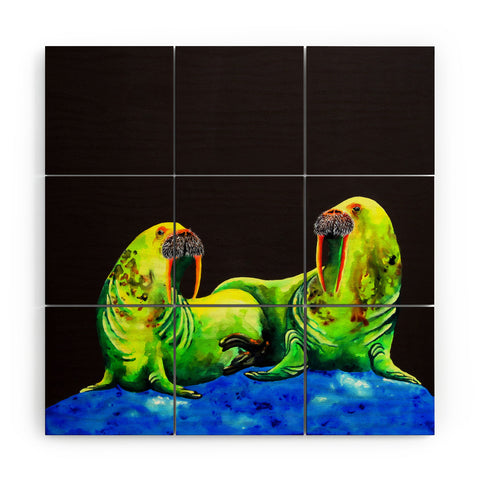 Clara Nilles Wasabi Walruses On Walnut Wood Wall Mural