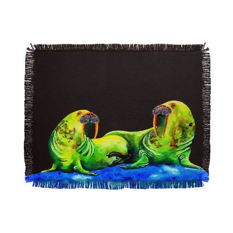 Clara Nilles Wasabi Walruses On Walnut Throw Blanket