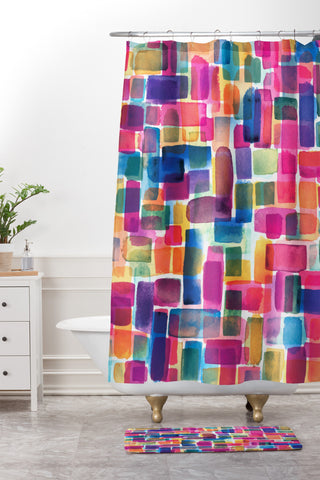 CMYKaren Watercolor Overlay Shower Curtain And Mat