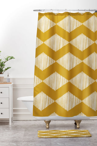 CoastL Studio Acoustic Wave Mustard Shower Curtain And Mat