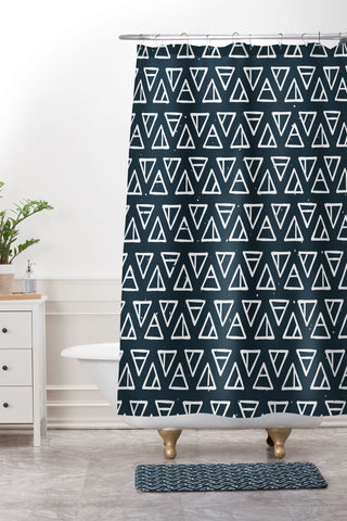 CoastL Studio Alchemical Triangles Navy Shower Curtain And Mat