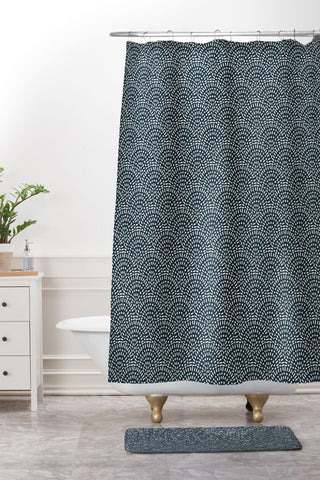 CoastL Studio Boho Deco Fan Navy Shower Curtain And Mat