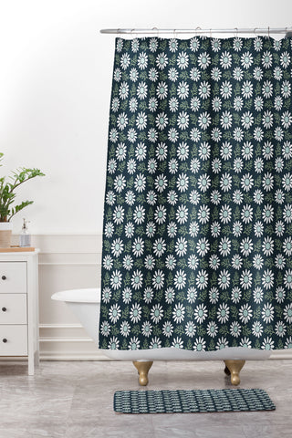 CoastL Studio Coming Up Daisies Navy Shower Curtain And Mat