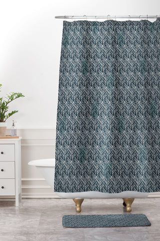 CoastL Studio Feather Tile Navy Shower Curtain And Mat