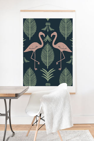 CoastL Studio Palm Flamingos Navy Art Print And Hanger