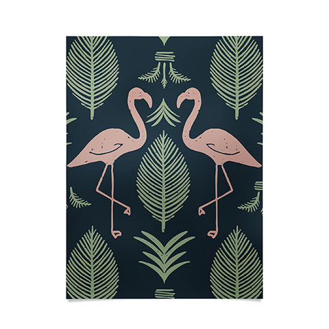 CoastL Studio Palm Flamingos Navy Poster