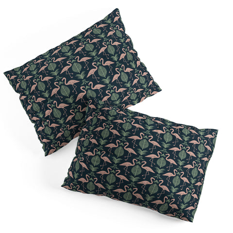 CoastL Studio Palm Flamingos Navy Pillow Shams