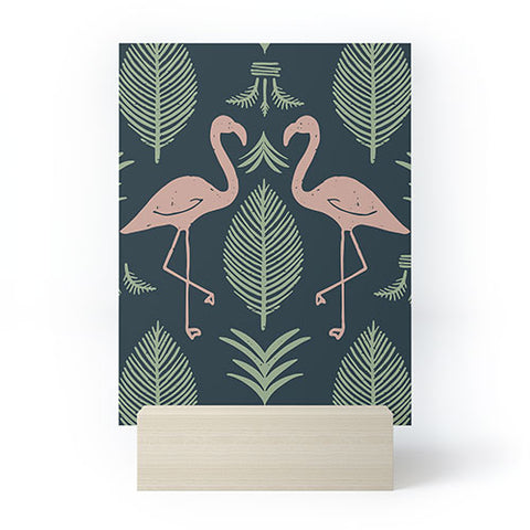 CoastL Studio Palm Flamingos Navy Mini Art Print