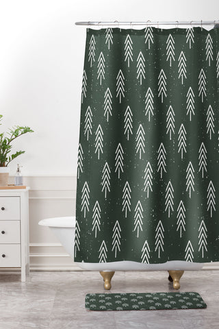 CoastL Studio Pine Trees Olive Shower Curtain And Mat