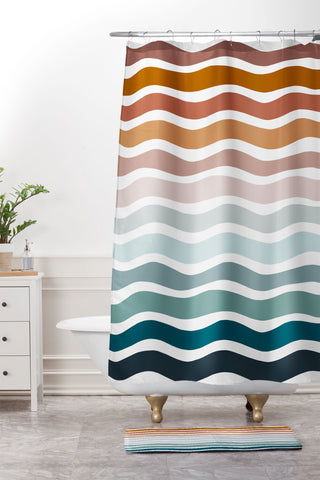 CoastL Studio Rainbow Waves Shower Curtain And Mat