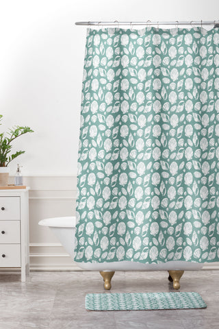 CoastL Studio Shells Teal Shower Curtain And Mat