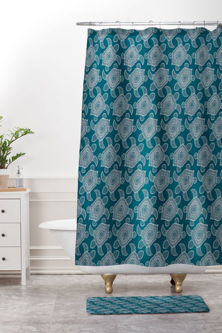 CoastL Studio Tropical Turtle Lagoon Blue Shower Curtain And Mat