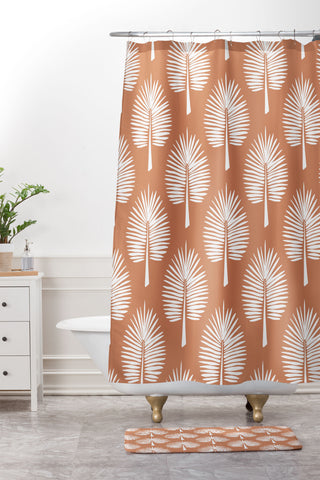 CoastL Studio Wide Palm Terra Cotta Shower Curtain And Mat
