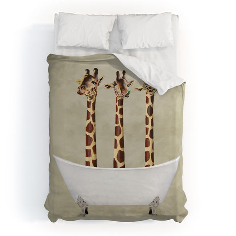 Coco de Paris 3 giraffes in bathtub Duvet Cover