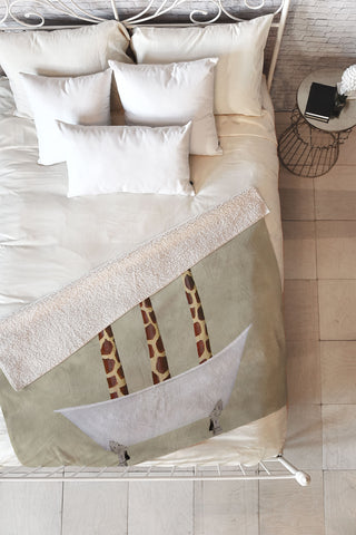 Coco de Paris 3 giraffes in bathtub Fleece Throw Blanket