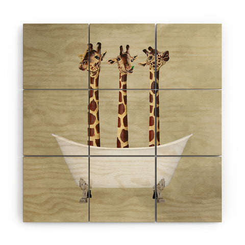 Coco de Paris 3 giraffes in bathtub Wood Wall Mural
