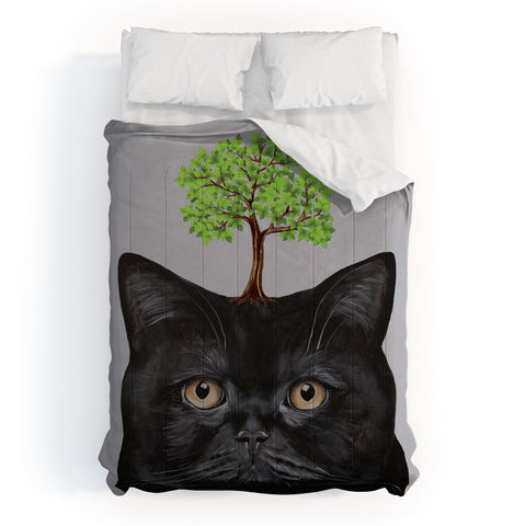 Coco de Paris A black cat with a tree Comforter