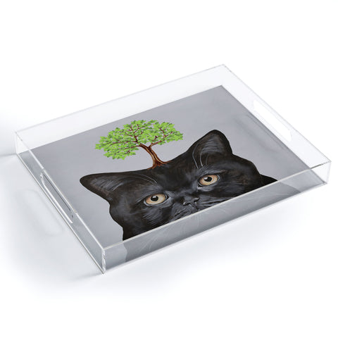 Coco de Paris A black cat with a tree Acrylic Tray