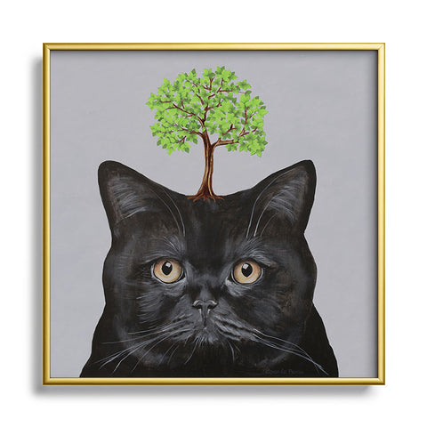 Coco de Paris A black cat with a tree Metal Square Framed Art Print