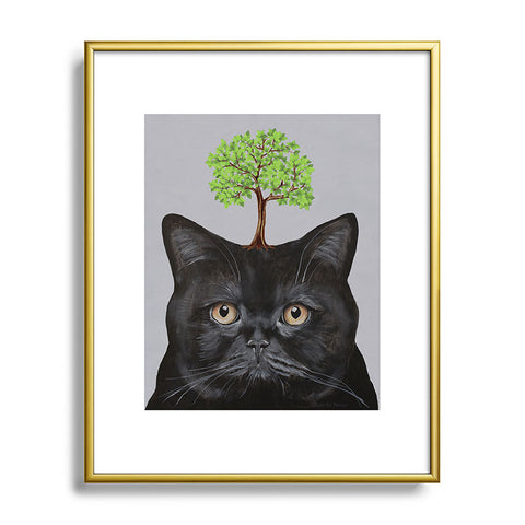 Coco de Paris A black cat with a tree Metal Framed Art Print