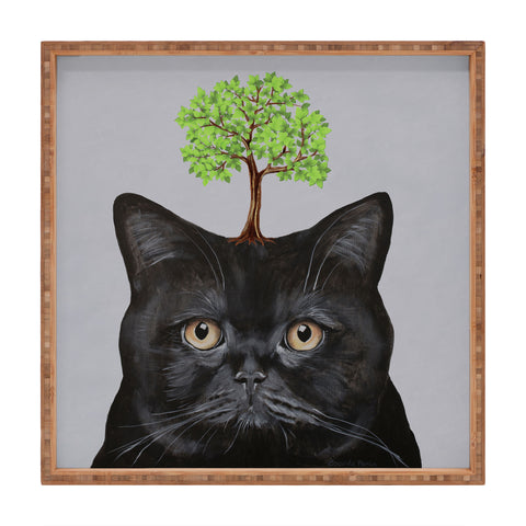 Coco de Paris A black cat with a tree Square Tray