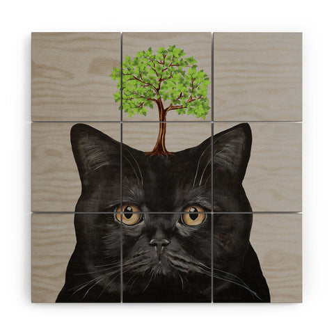 Coco de Paris A black cat with a tree Wood Wall Mural