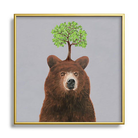 Coco de Paris A brown bear with a tree Metal Square Framed Art Print