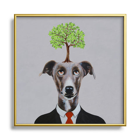 Coco de Paris A greyhound with a tree Metal Square Framed Art Print