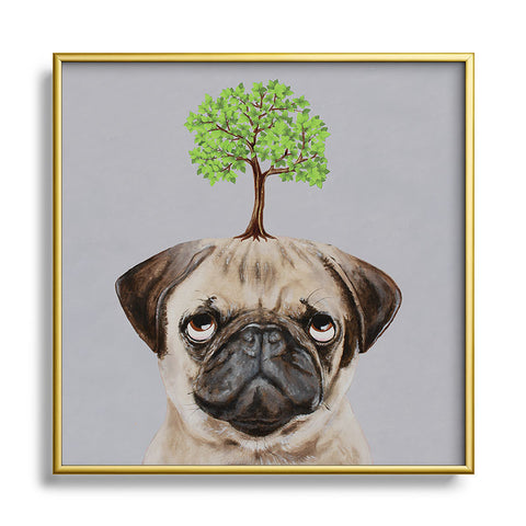 Coco de Paris A pug with a tree Metal Square Framed Art Print