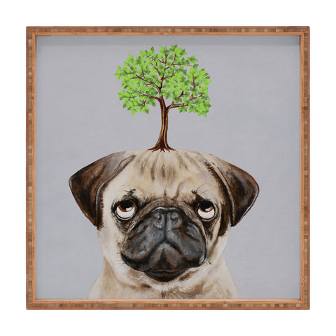 Coco de Paris A pug with a tree Square Tray