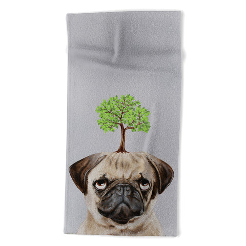 Coco de Paris A pug with a tree Beach Towel