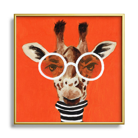 Coco de Paris A stripy Giraffe Square Metal Framed Art Print