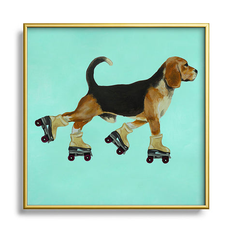 Coco de Paris Beagle Rollerskater Metal Square Framed Art Print