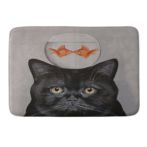 Coco de Paris Black cat with fishbowl Memory Foam Bath Mat