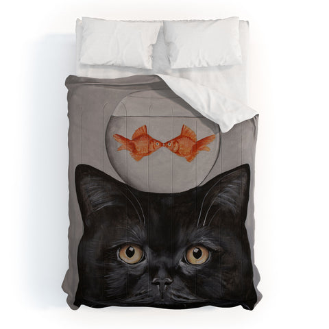 Coco de Paris Black cat with fishbowl Comforter