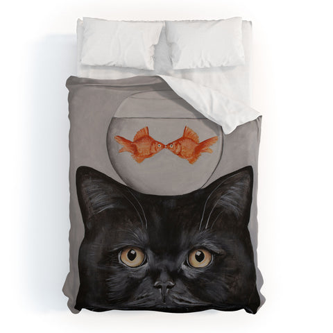 Coco de Paris Black cat with fishbowl Duvet Cover