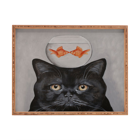 Coco de Paris Black cat with fishbowl Rectangular Tray