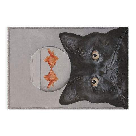 Coco de Paris Black cat with fishbowl Outdoor Rug