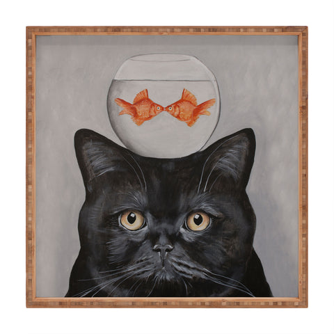 Coco de Paris Black cat with fishbowl Square Tray