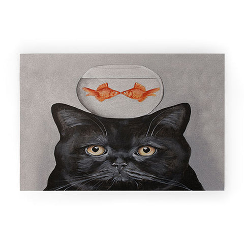 Coco de Paris Black cat with fishbowl Welcome Mat